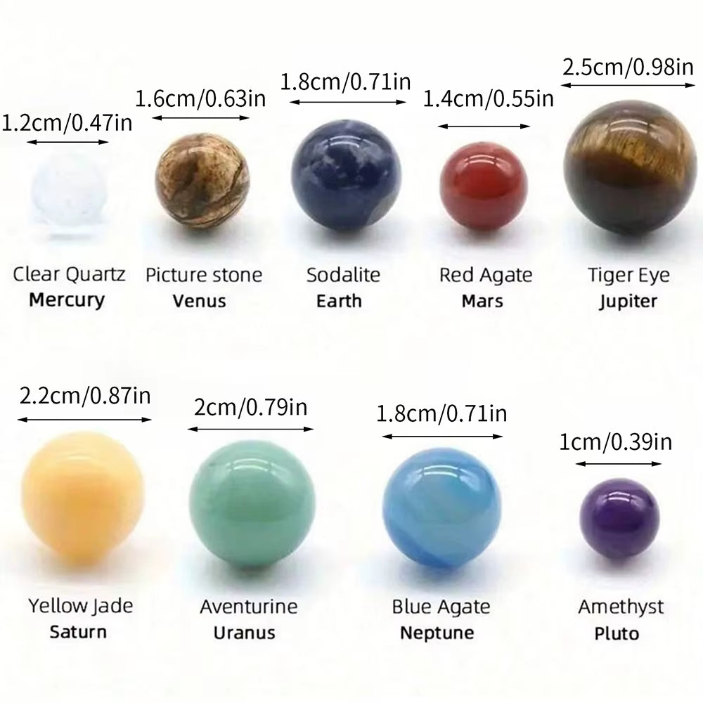 Explore the Universe with Our 9-Planet Solar System Natural Crystal Gemstones Set – Perfect for Home Decor and Meditation!