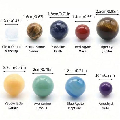 Explore the Universe with Our 9-Planet Solar System Natural Crystal Gemstones Set – Perfect for Home Decor and Meditation!