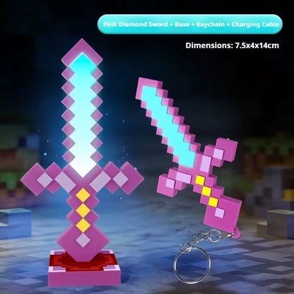 Illuminate Your Style with the Luminous Diamond Sword Key Chain - A Two-in-One Nightlight and Toy Gift!
